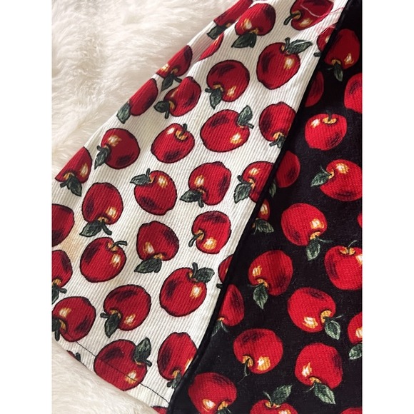 Vintage Fall Holiday  Dress Red Corduroy Red Apple Print Collar Buttons Girls - Picture 8 of 16